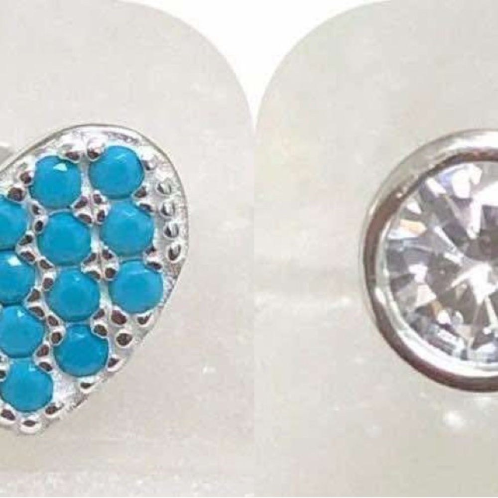 Silver and Blue Heart Stud Earrings